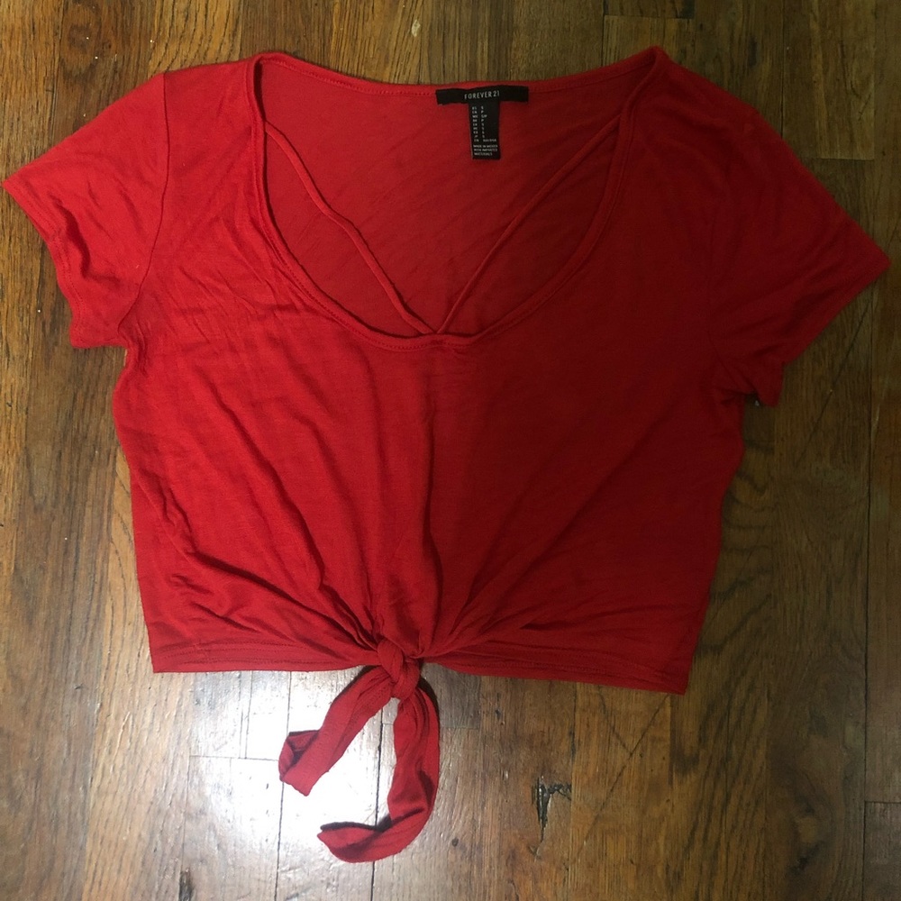 bright red tie front crop top